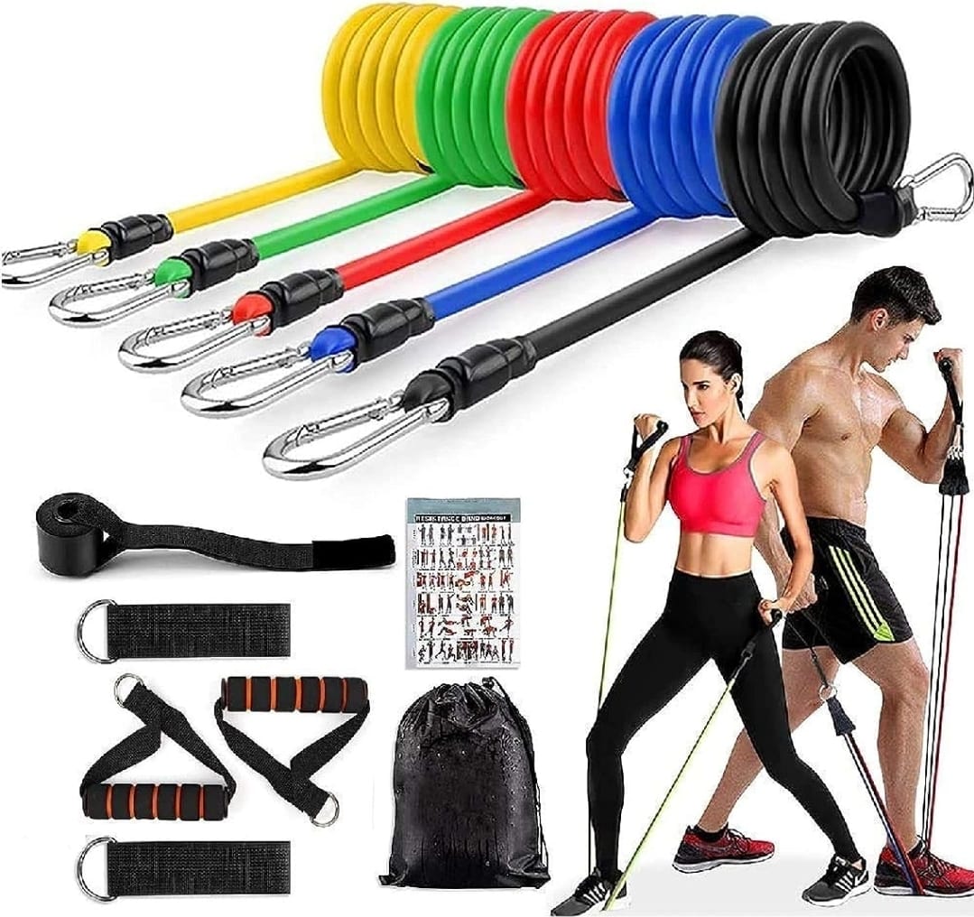 11-Piece Power Resistance Band Set for Strength Training, Yoga & Home Gym Fitness | Heavy-Duty Exercise Bands for Men & Women